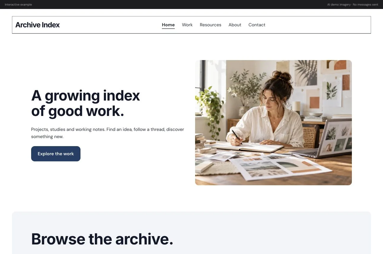 Archive Index modern website preview