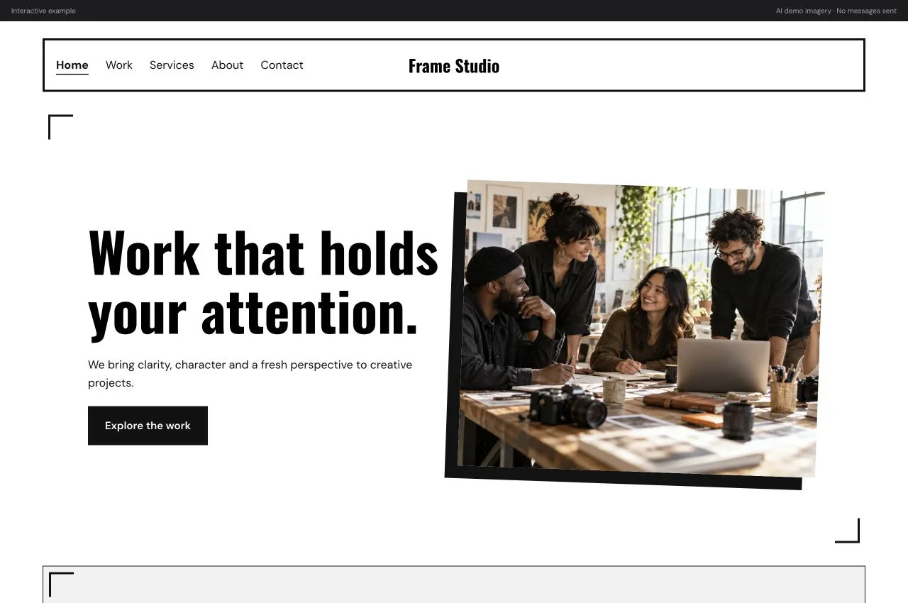 Frame Studio modern website preview
