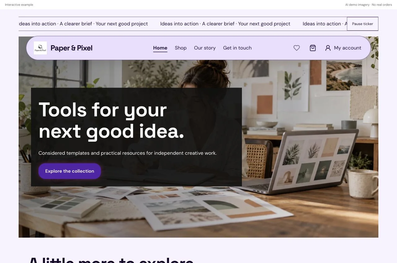 Paper & Pixel bold website preview