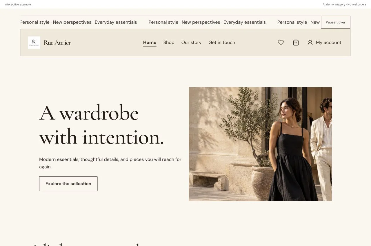 Rue Atelier premium website preview